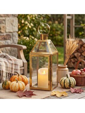 Elegant Gold Decorative Lanterns - 16" Stainless Steel Candle Holders for Indoor